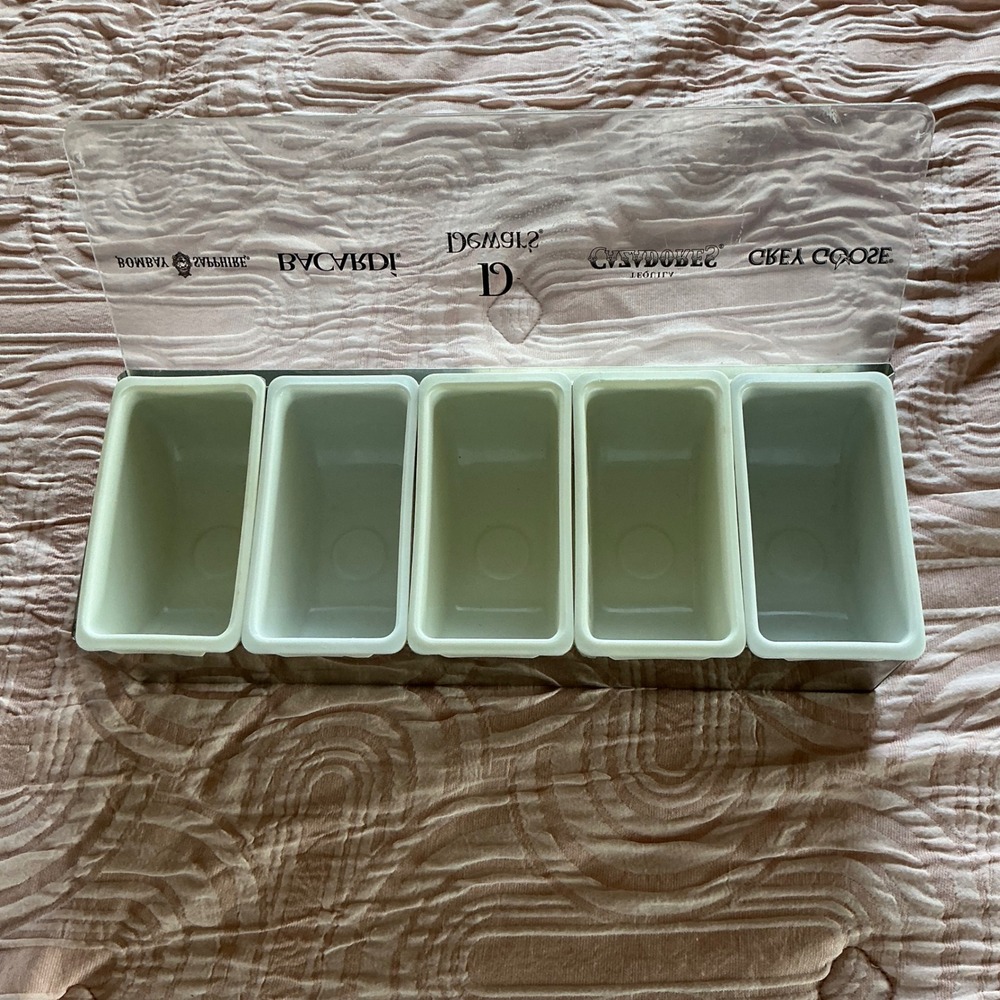 Bacardi Grey Goose Bombay 5 Compartment Bar Condiment Garnish Caddy Stainless - Picture 2 of 3